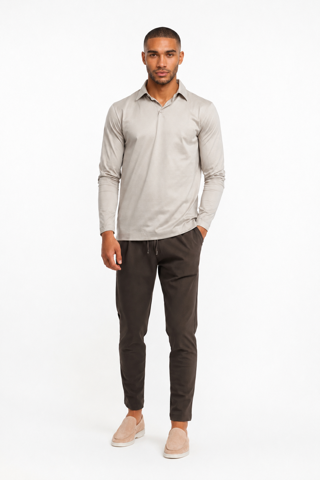 Polo mercerisé manches longues · Beige