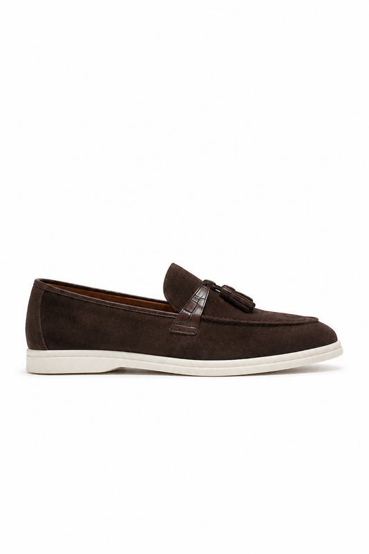 Suede tassel loafer · Coffee brown