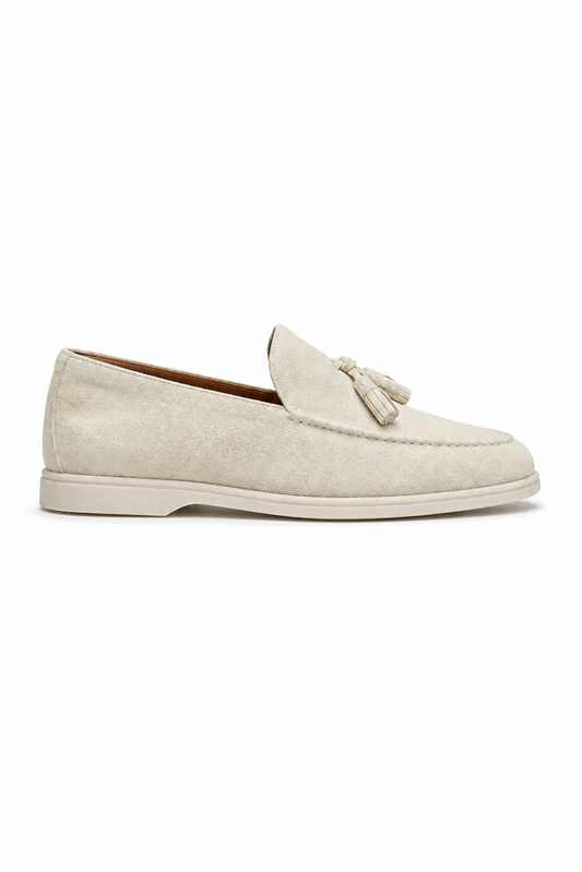 Suede tassel loafer · Cream