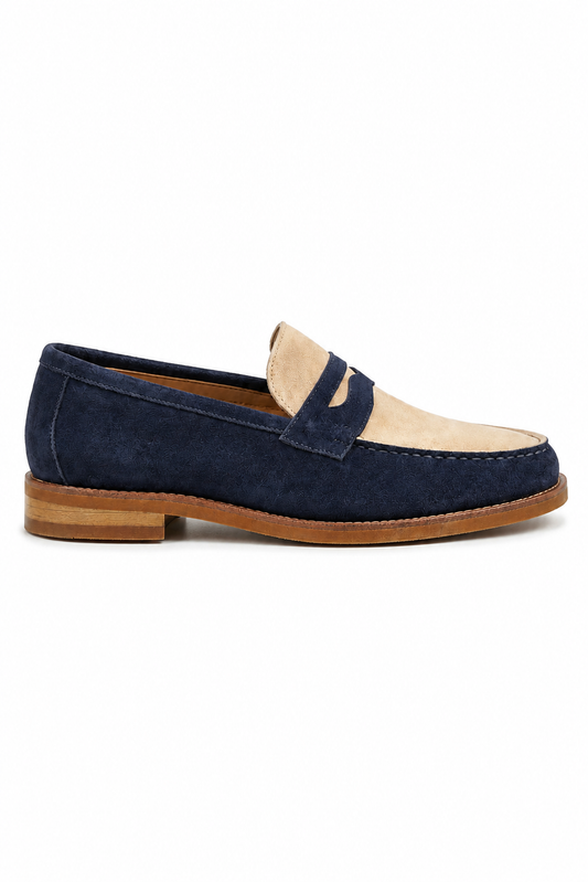 Zweifarbiger Loafer mit Spange · Blau und Elfenbein