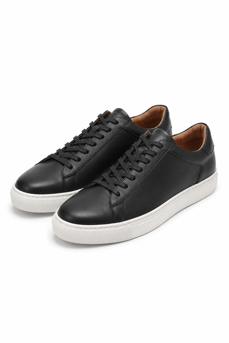 Low-top leather sneaker · Black — View 2
