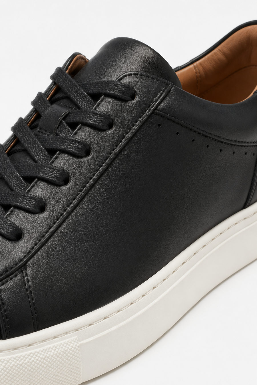 Low-top leather sneaker · Black — View 3