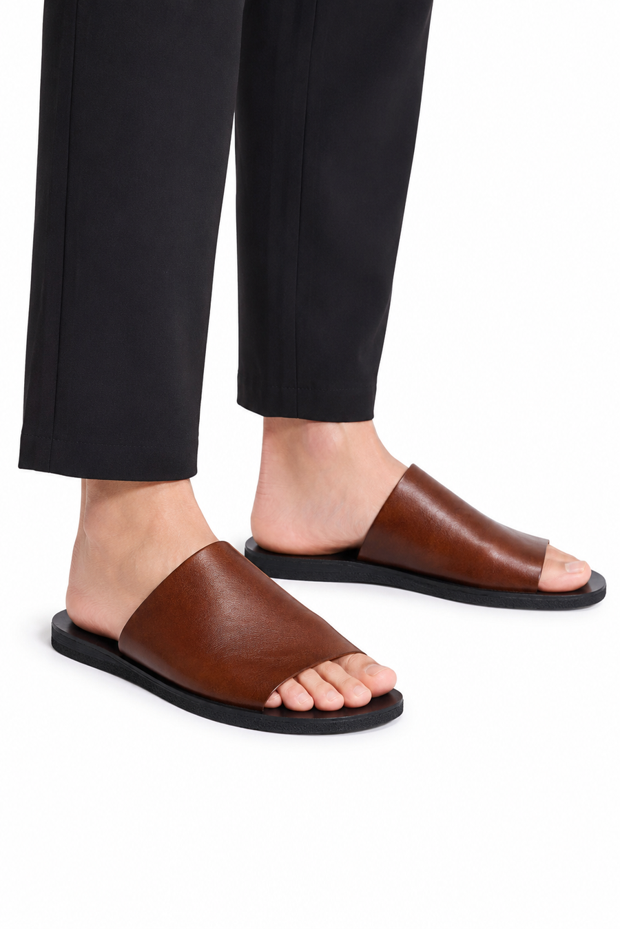 Open leather sandal · Coffee brown — View 4
