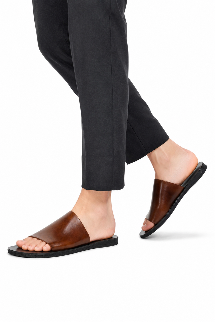 Open leather sandal · Coffee brown — View 5