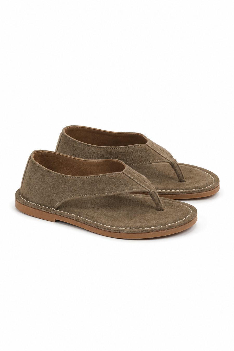Suede toe-post sandal · Coffee brown — View 2