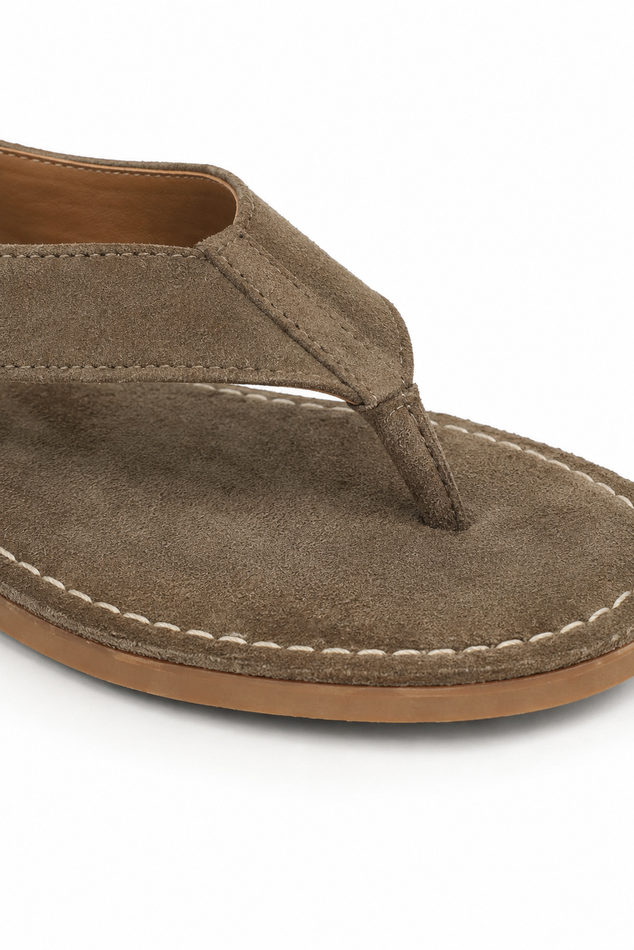 Suede toe-post sandal · Coffee brown — View 3