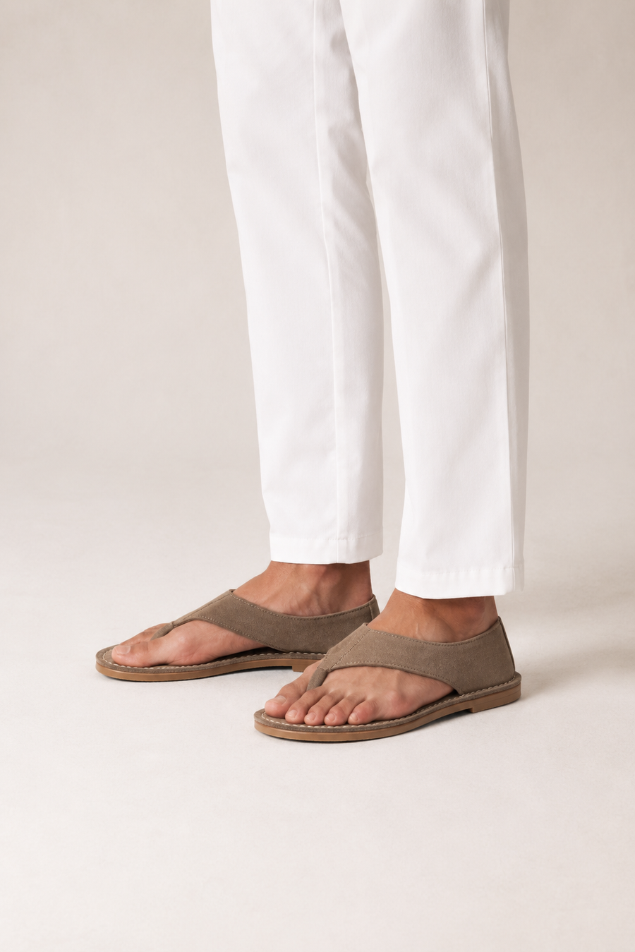Suede toe-post sandal · Coffee brown — View 4