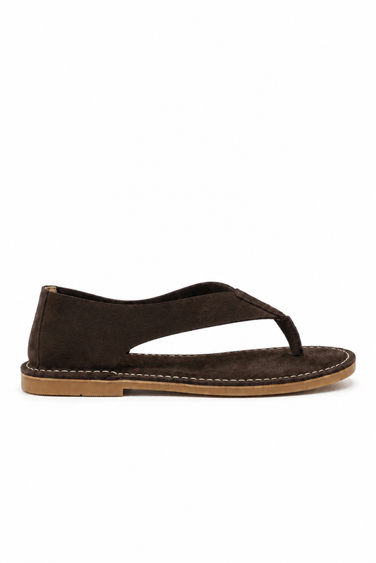 Zehensteg-Sandale aus Veloursleder · Khaki