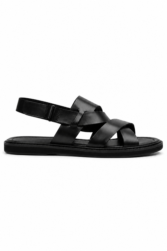 Sandalo intrecciato in pelle · Nero