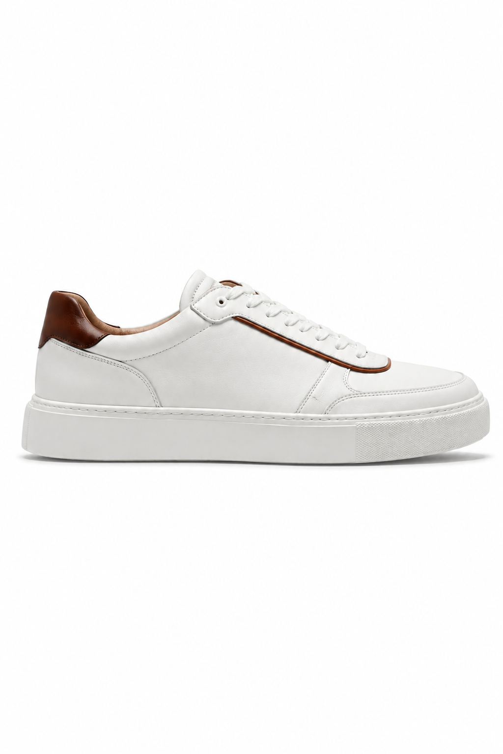 Sneaker plateforme cuir · Blanc et cognac - vue 1