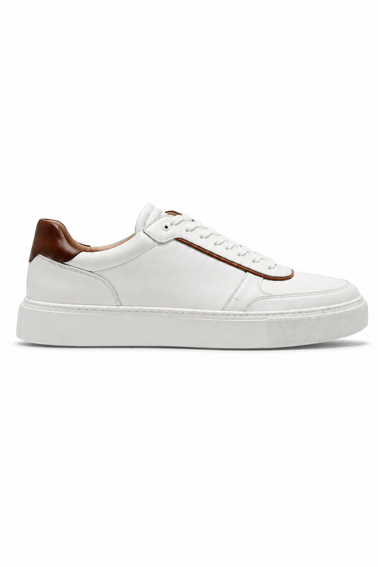 Plateau-Sneaker aus Leder · Weiß und Cognac