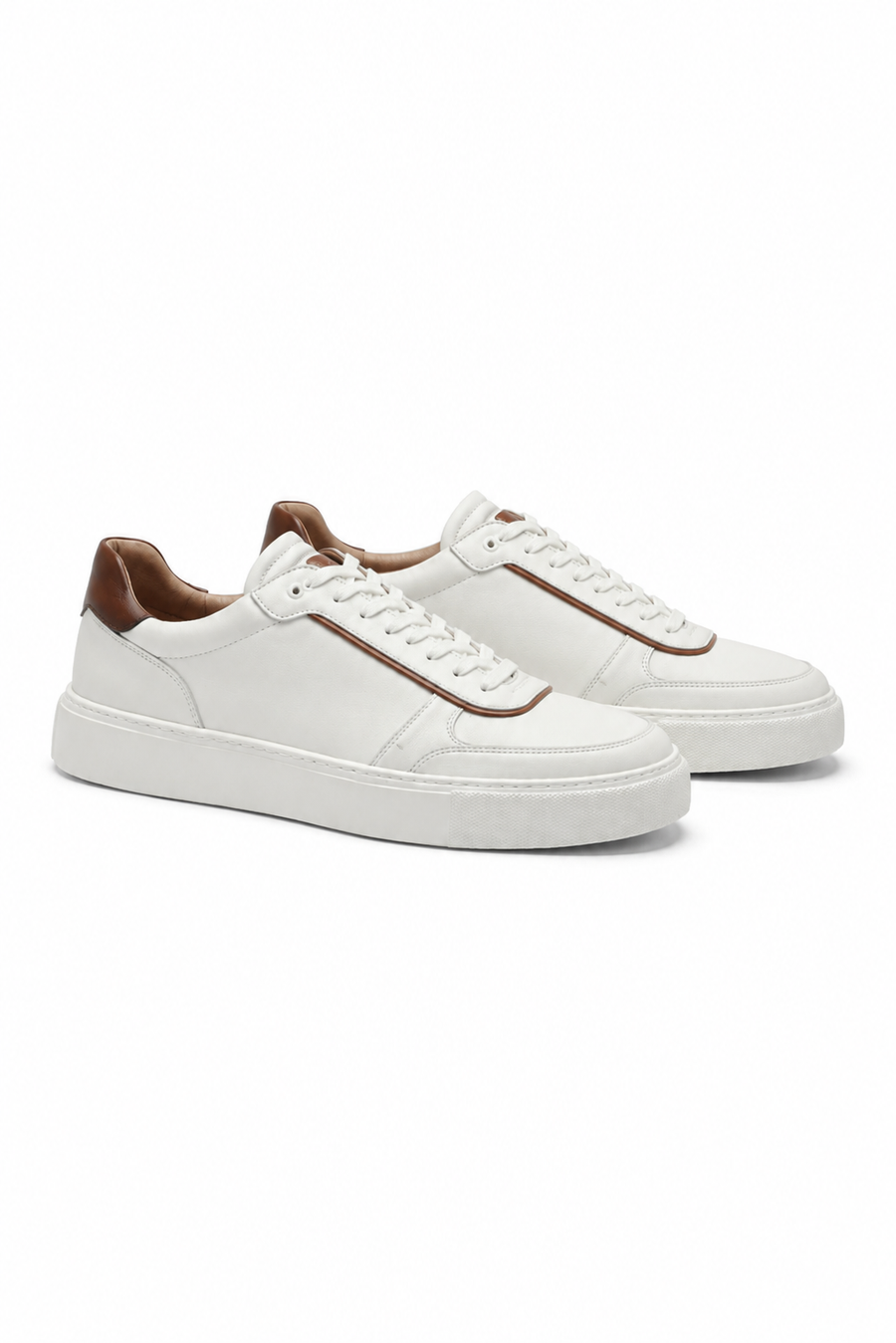 Leather platform sneaker · White and cognac — View 2