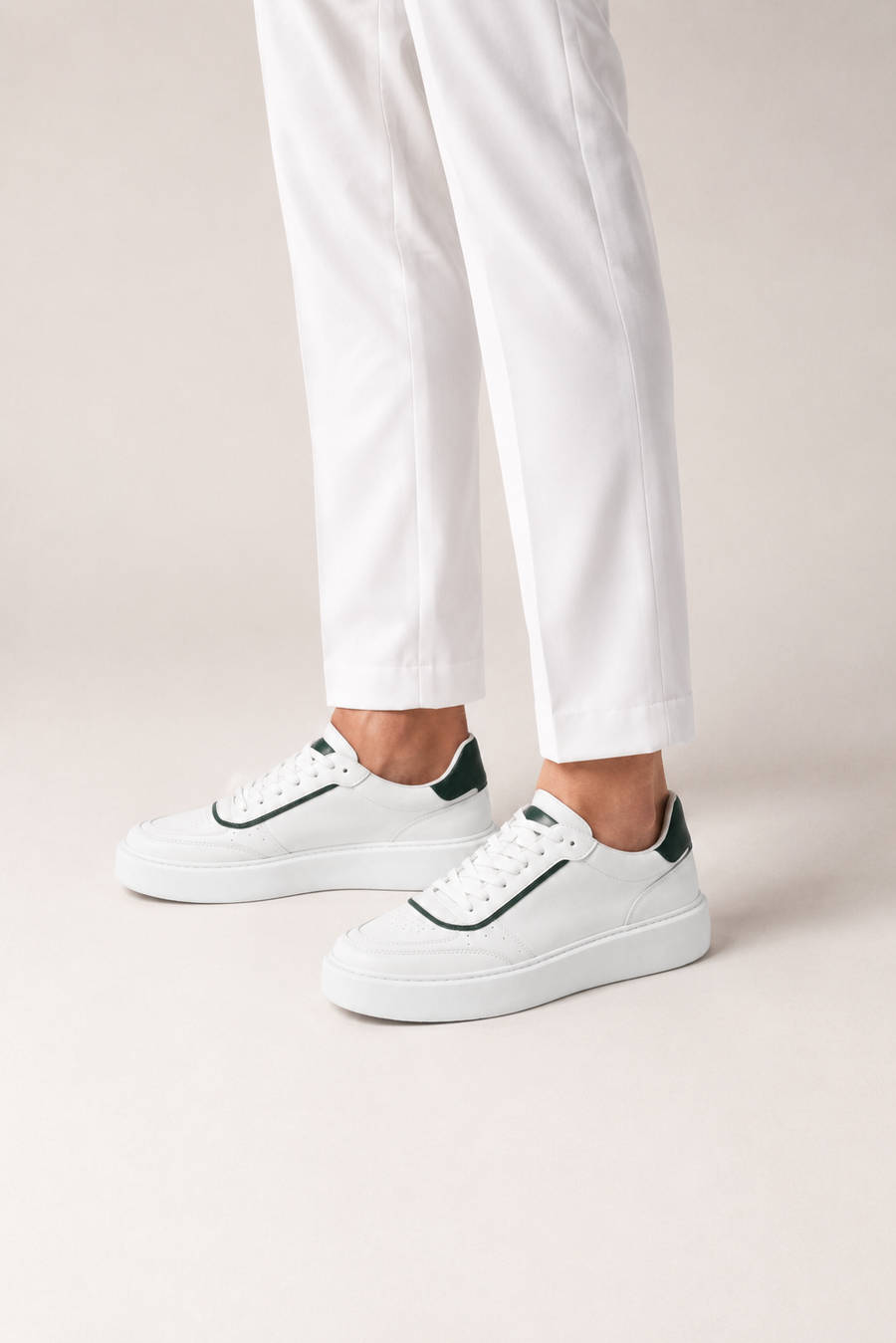 Plateau-Sneaker aus Leder · Weiß und Grün — Ansicht 4