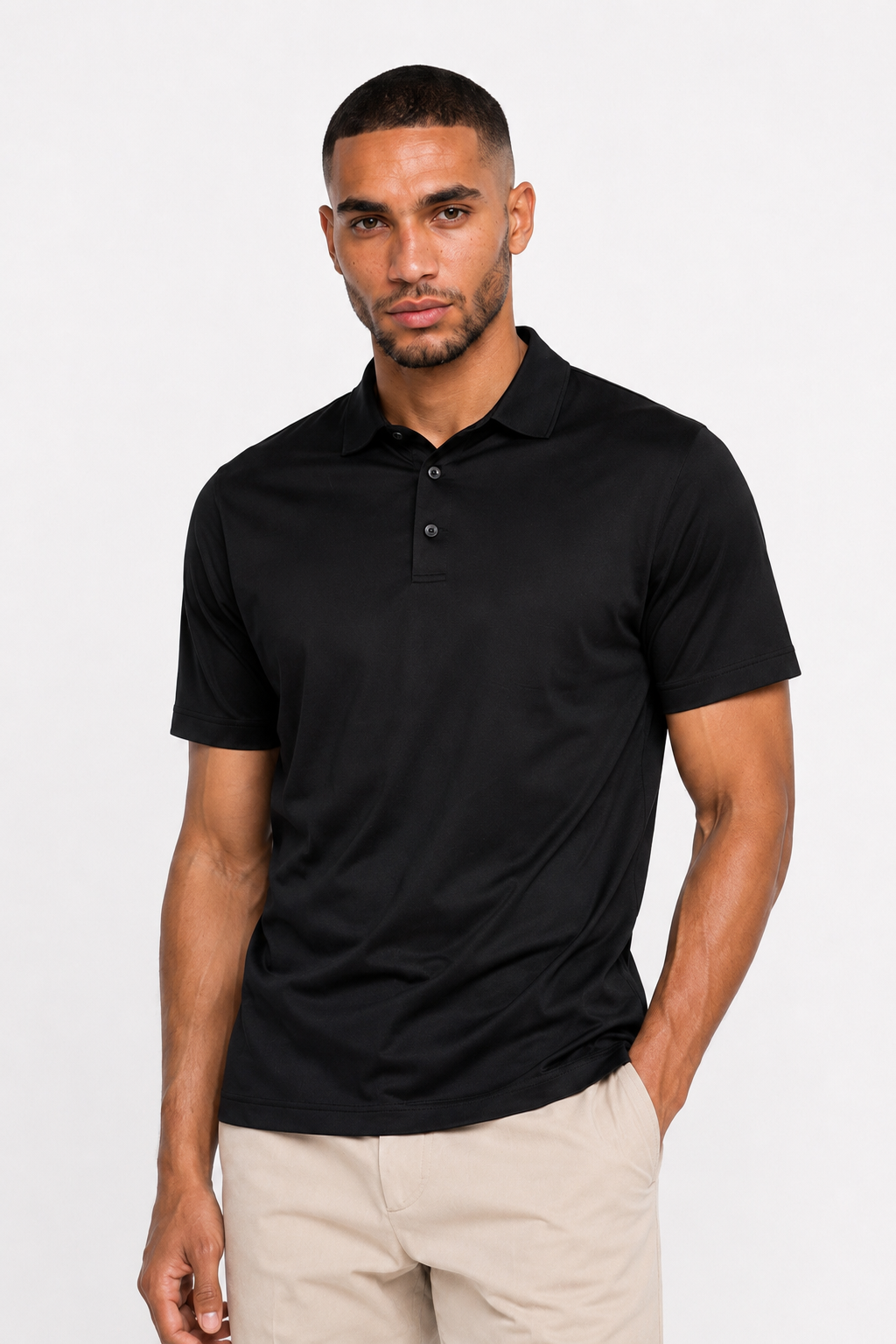 Polo mercerisé · Noir porté