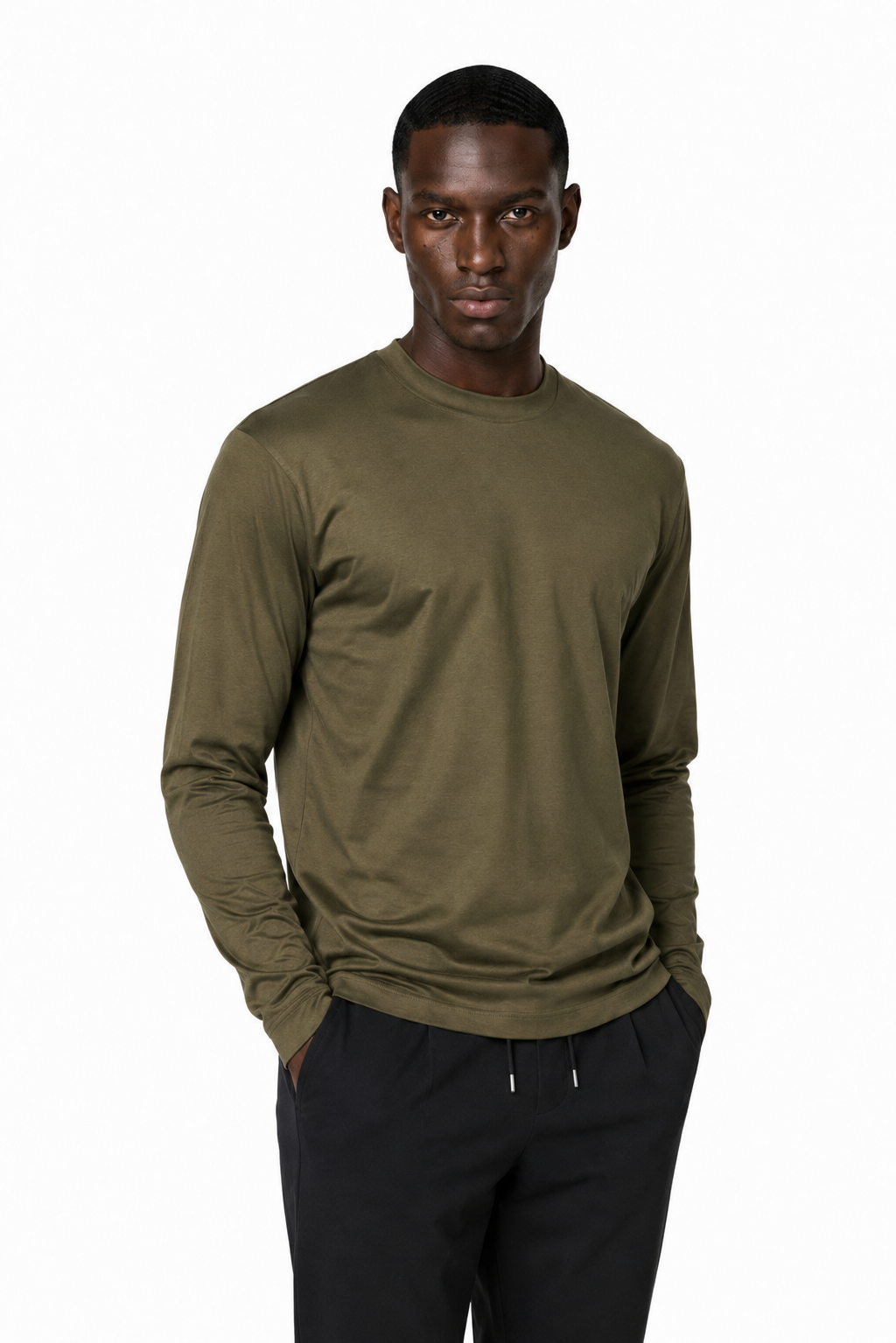 T-shirt mercerisé manches longues · Olive