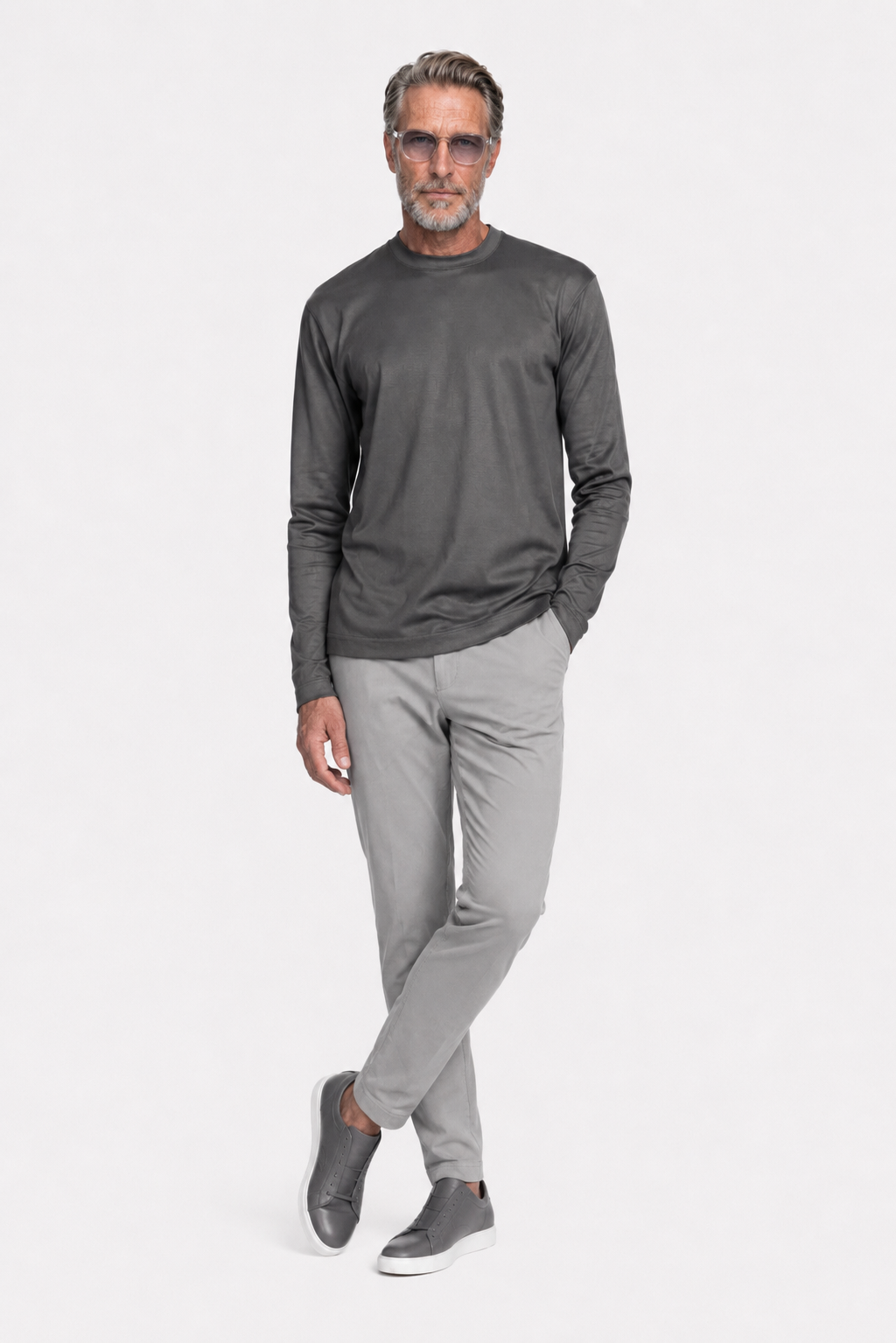 T-shirt mercerisé manches longues · Gris