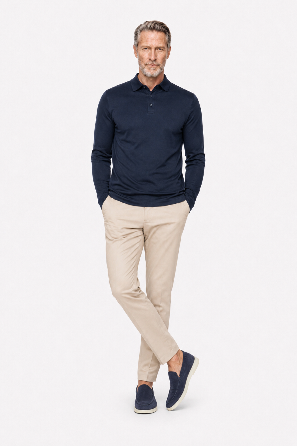Polo mercerisé manches longues · Marine