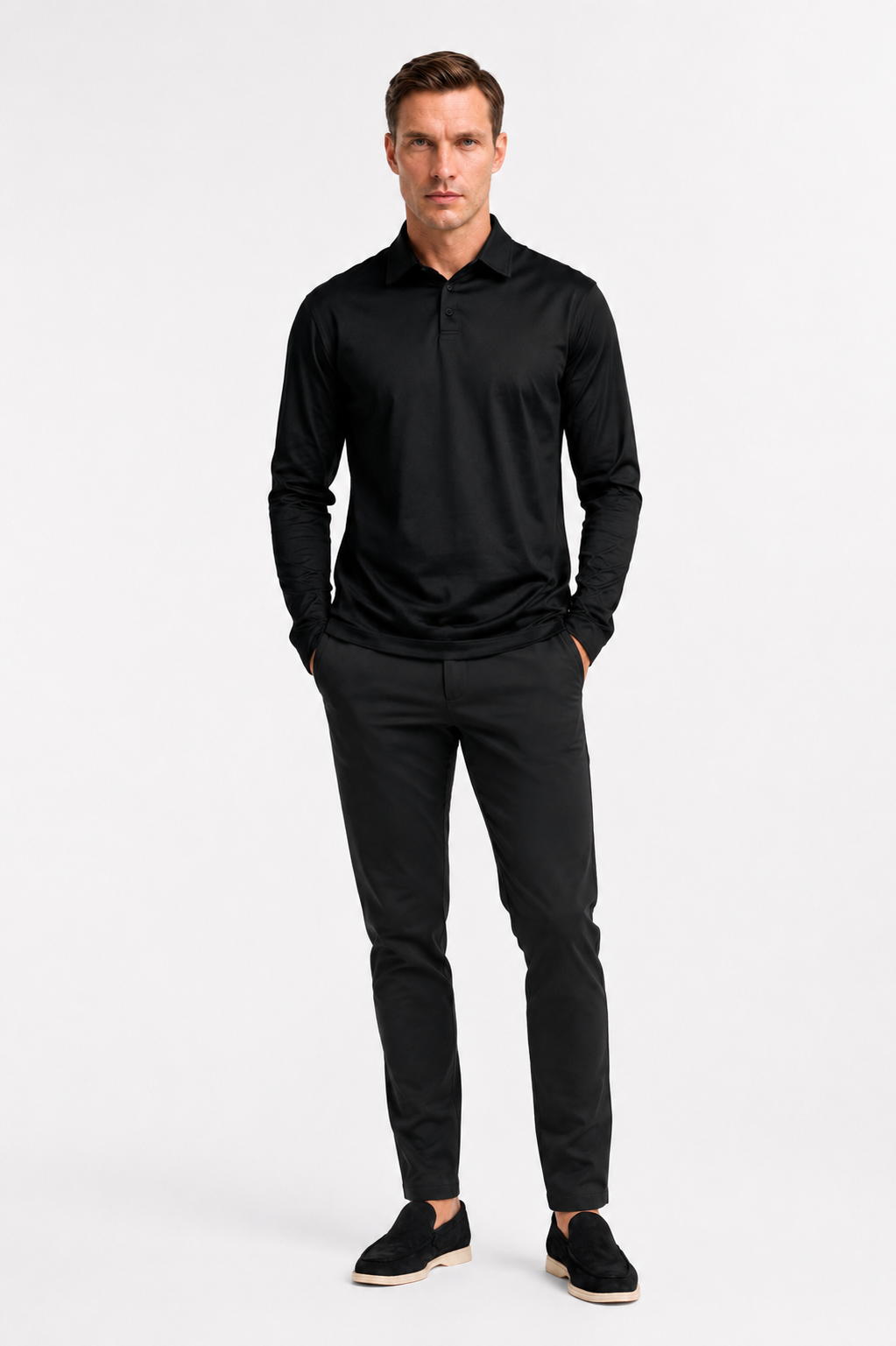 Polo mercerisé manches longues · Noir