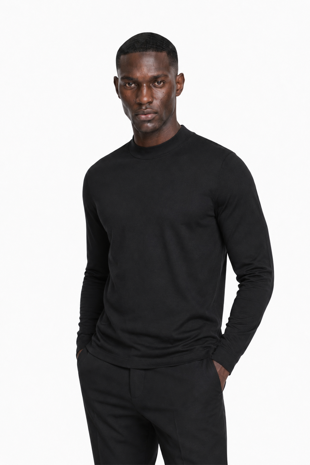 T-shirt mercerisé manches longues · Noir