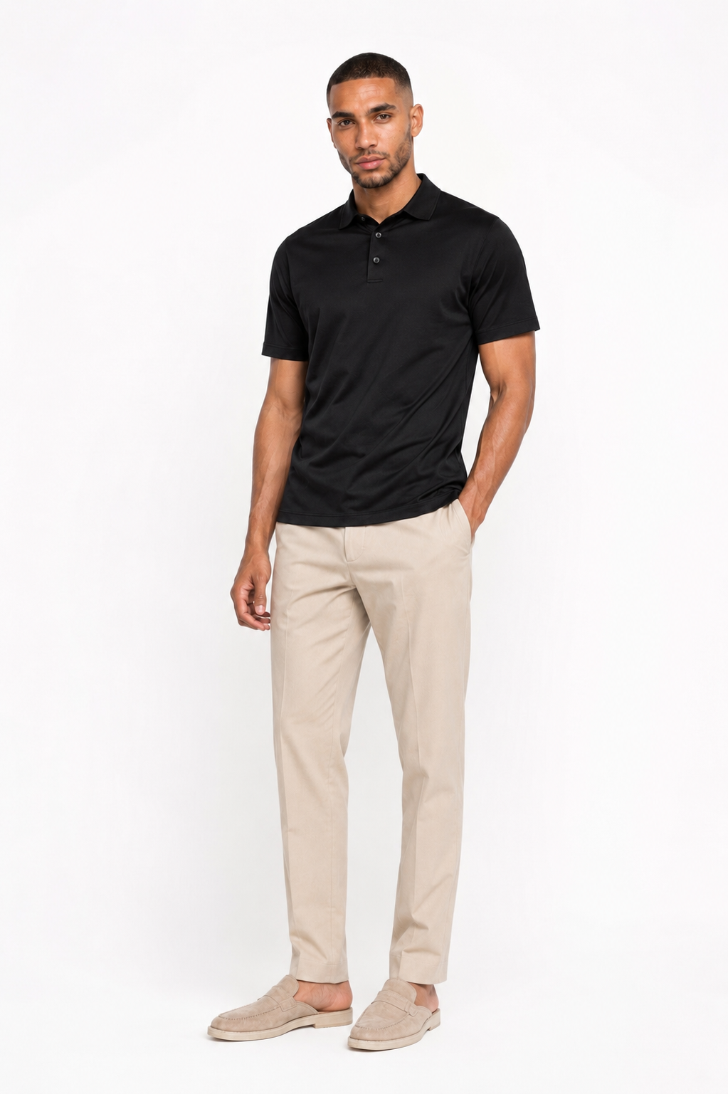 Polo mercerisé · Noir porté