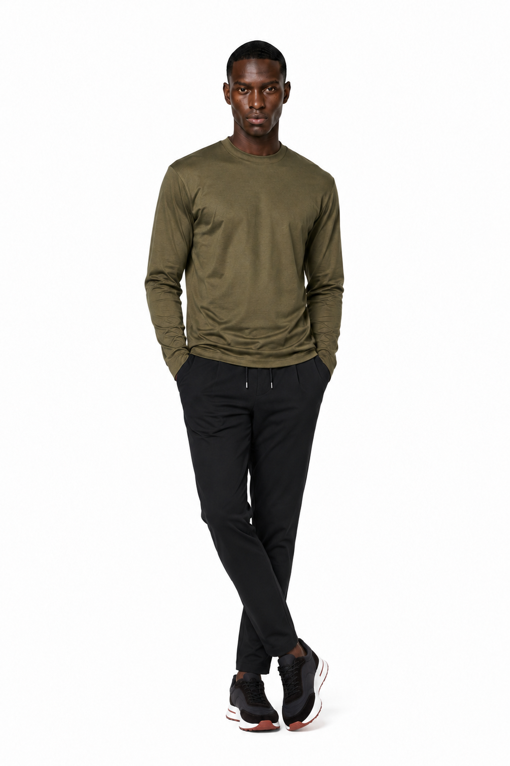 T-shirt mercerisé manches longues · Olive