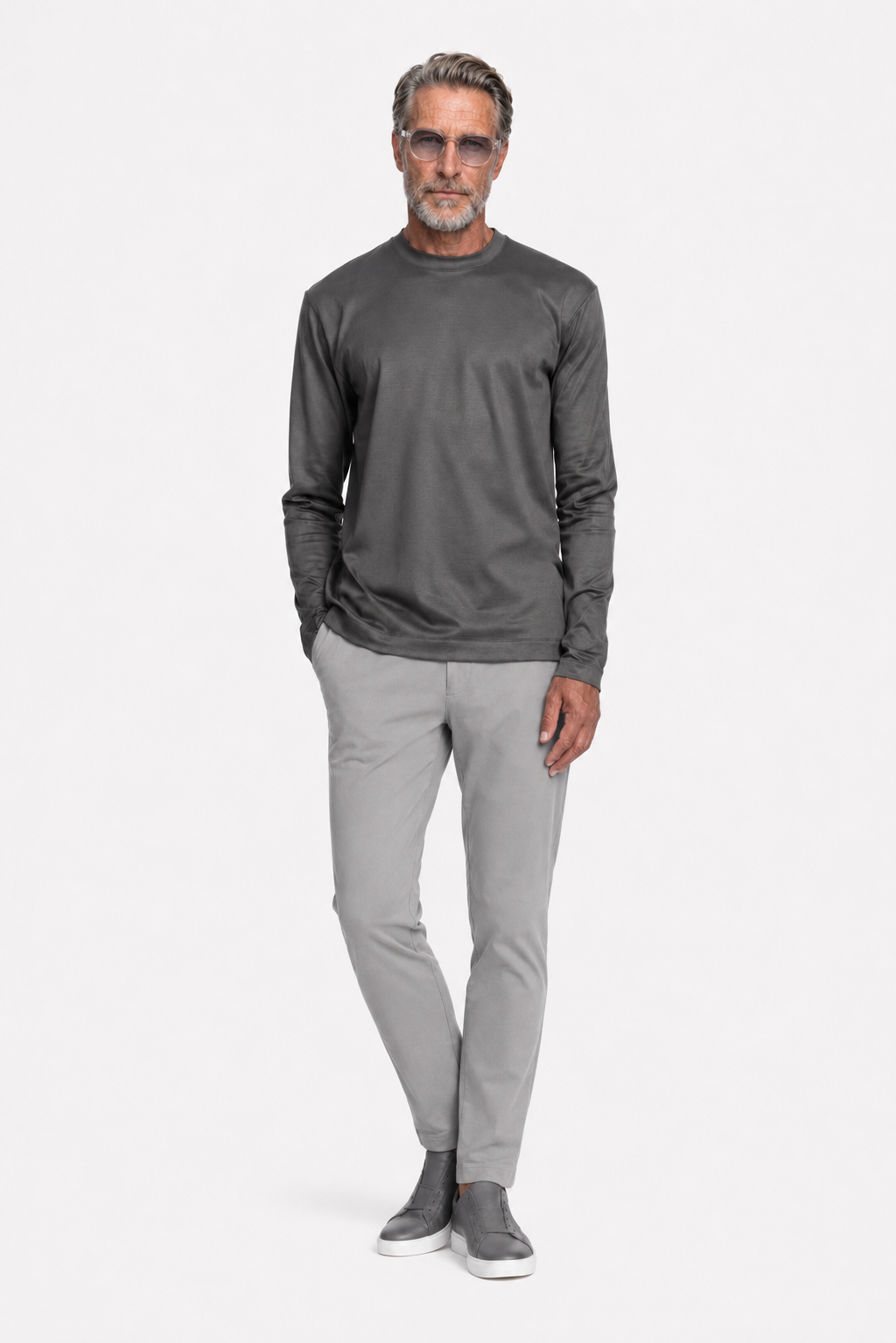 T-shirt mercerisé manches longues · Gris