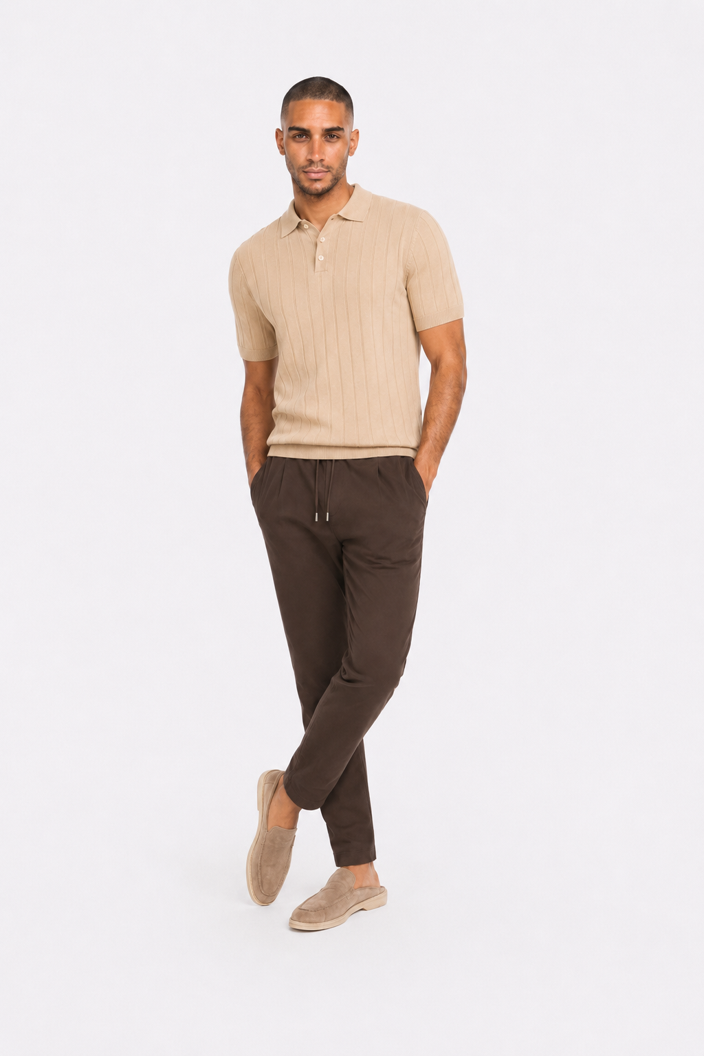Polo côtelé · Beige