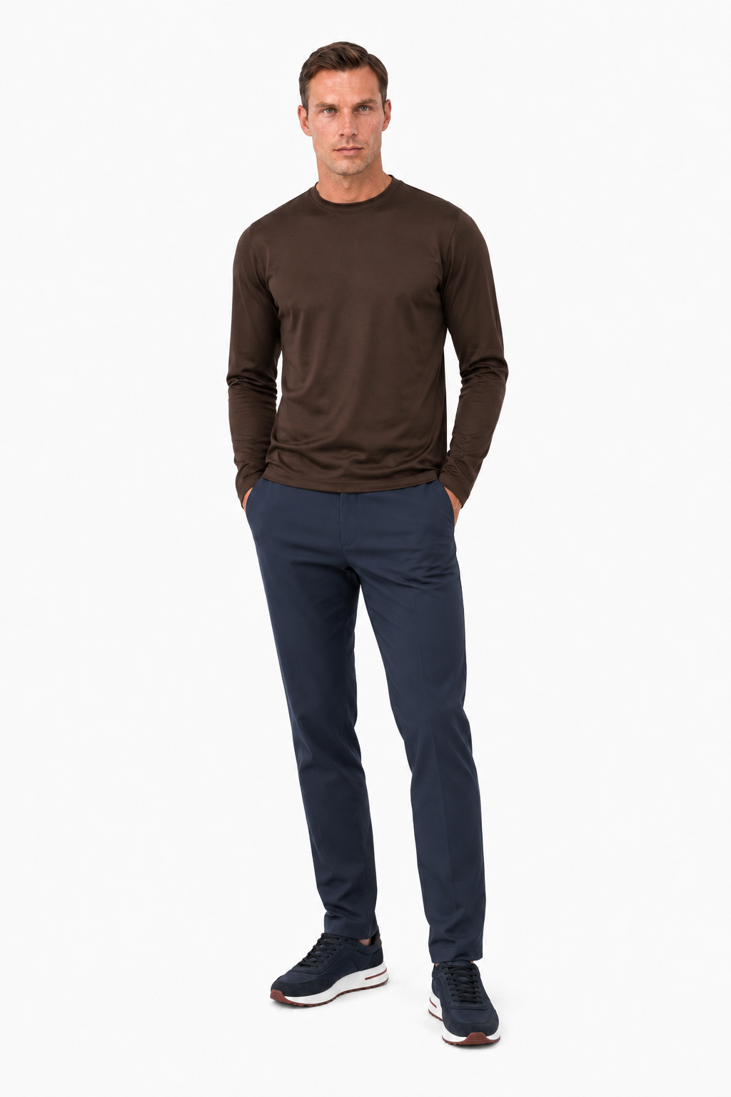 T-shirt mercerisé manches longues · Marron