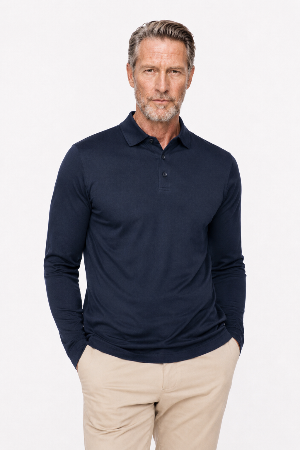Polo mercerisé manches longues · Marine