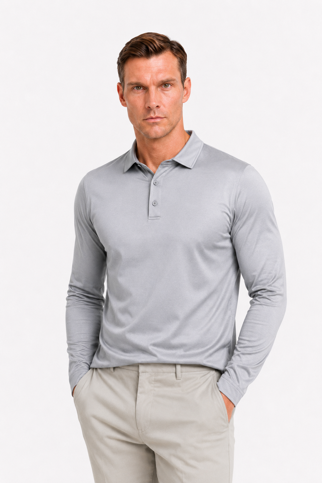 Polo mercerisé manches longues · Gris