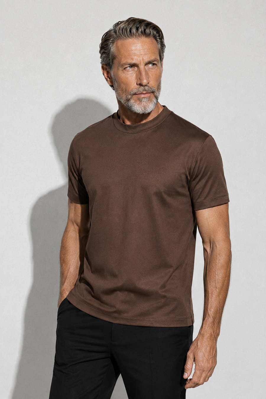 Mercerised T-shirt · Brown — View 3