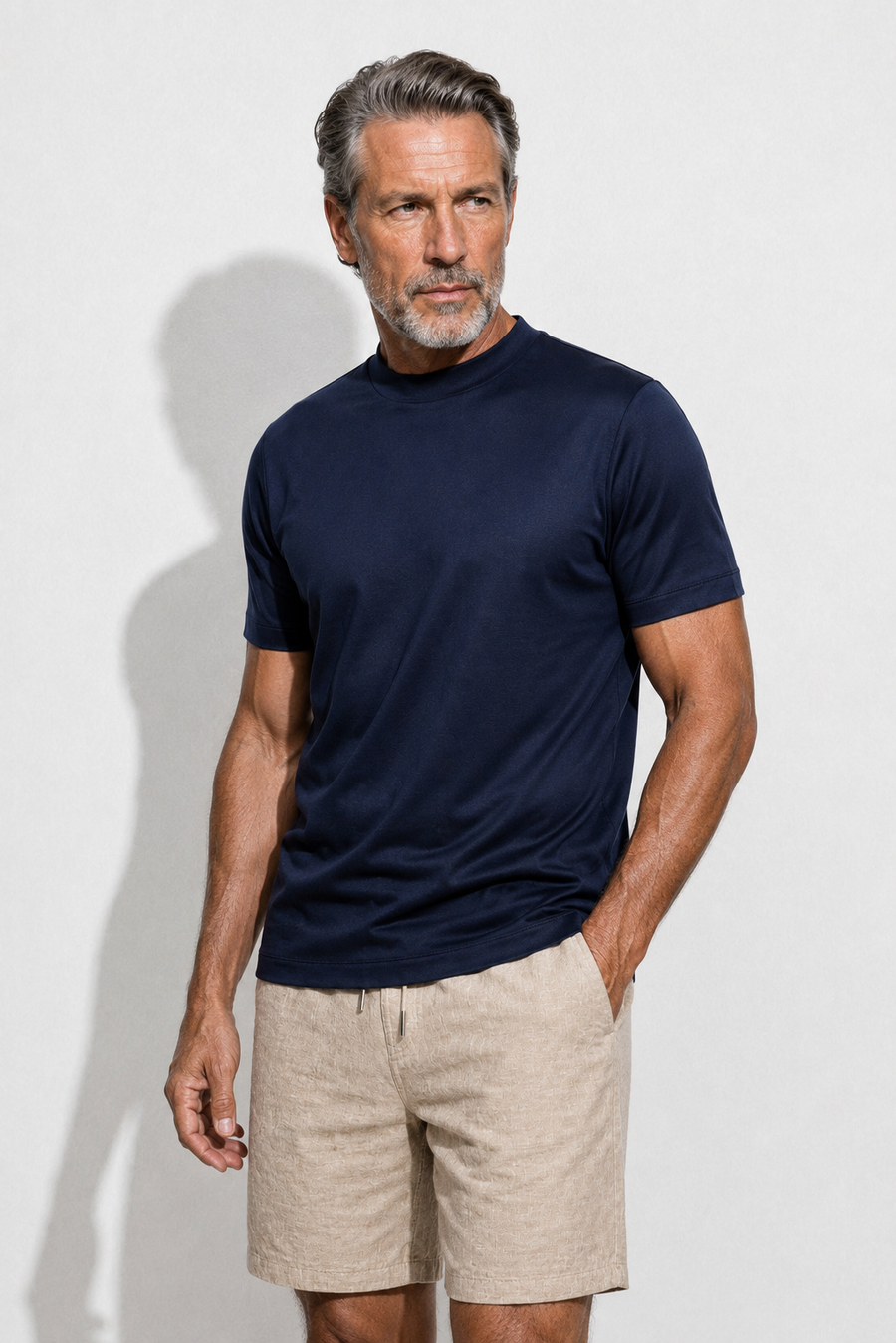 Mercerised T-shirt · Navy — View 3