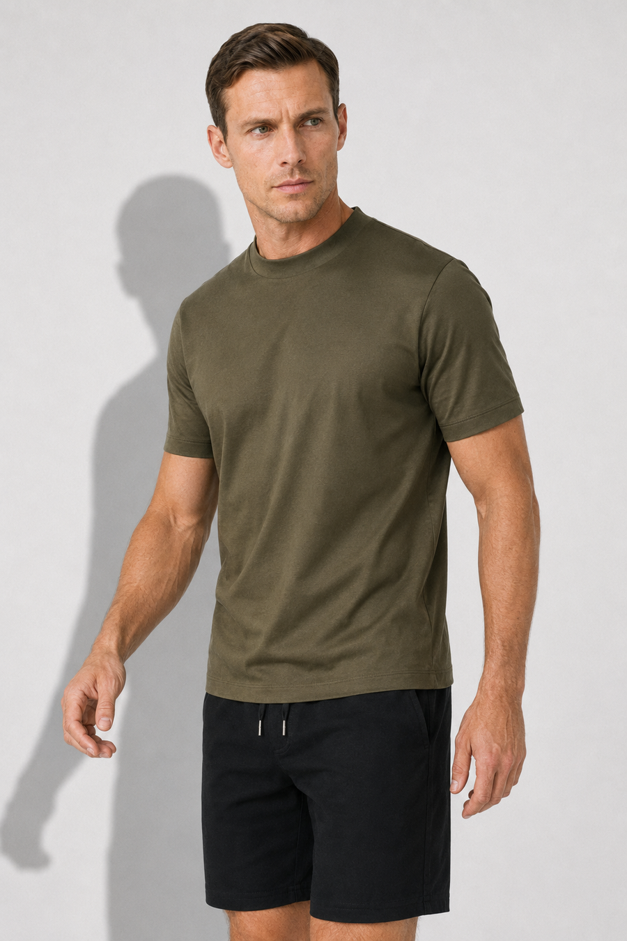 Mercerised T-shirt · Olive — View 3