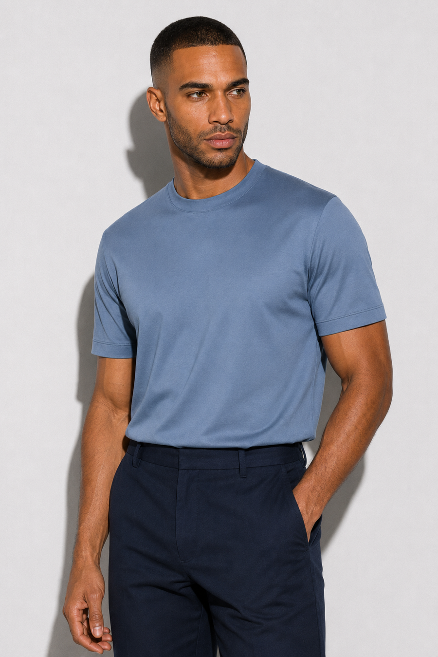 T-shirt mercerizzata · Blu polvere — Vista 3
