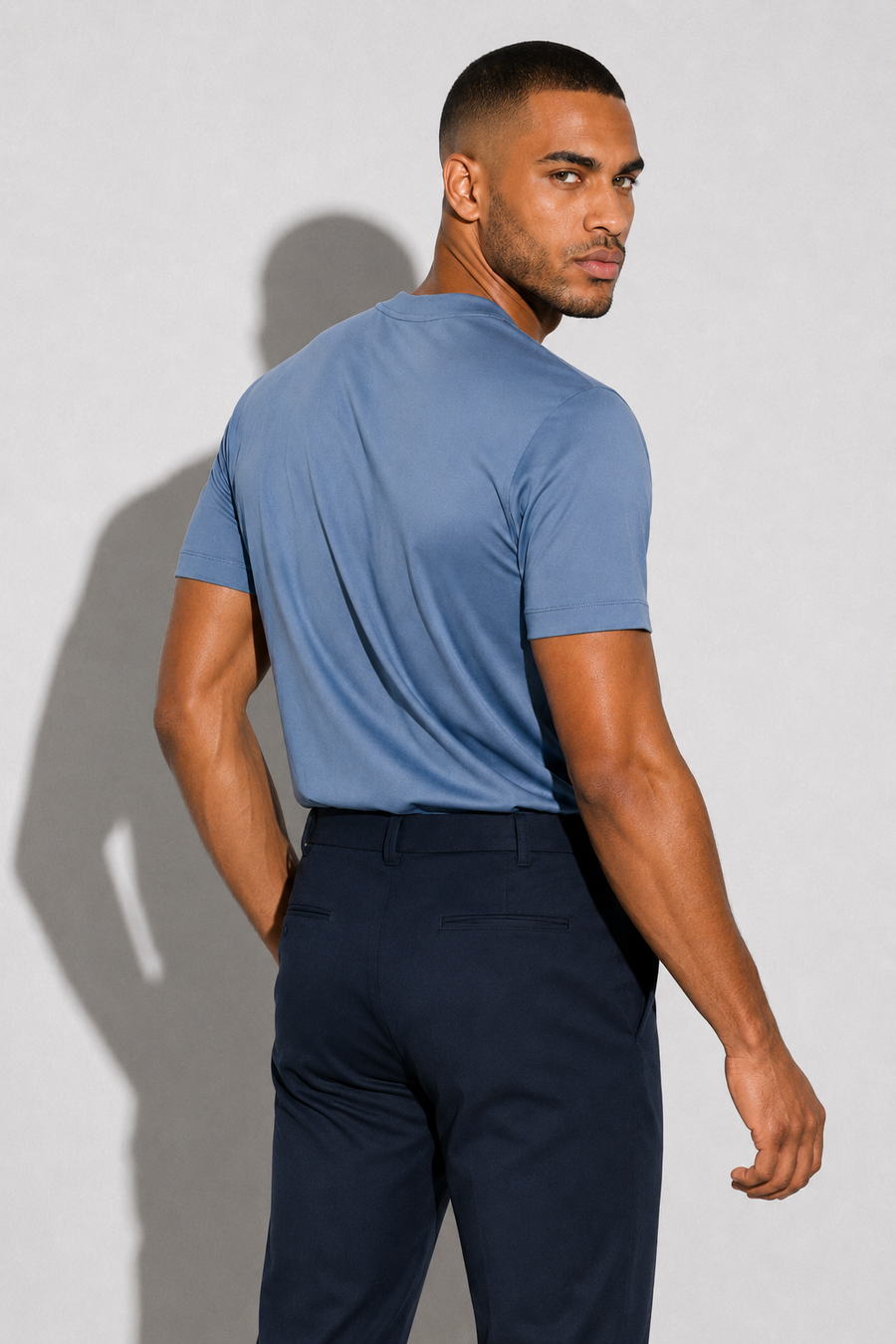 T-shirt mercerizzata · Blu polvere — Vista 4