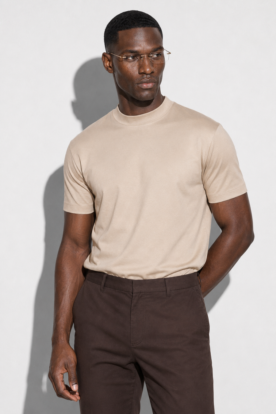 Mercerised T-shirt · Beige — View 3
