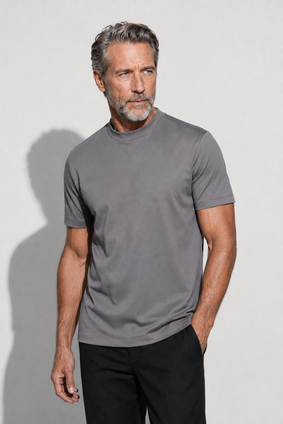 Mercerised T-shirt · Grey — View 3