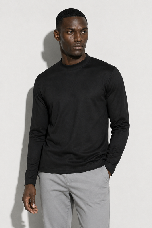Mercerised long-sleeve T-shirt · Black