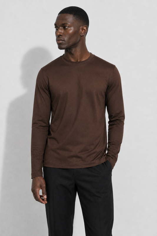 Mercerised long-sleeved T-shirt · Brown