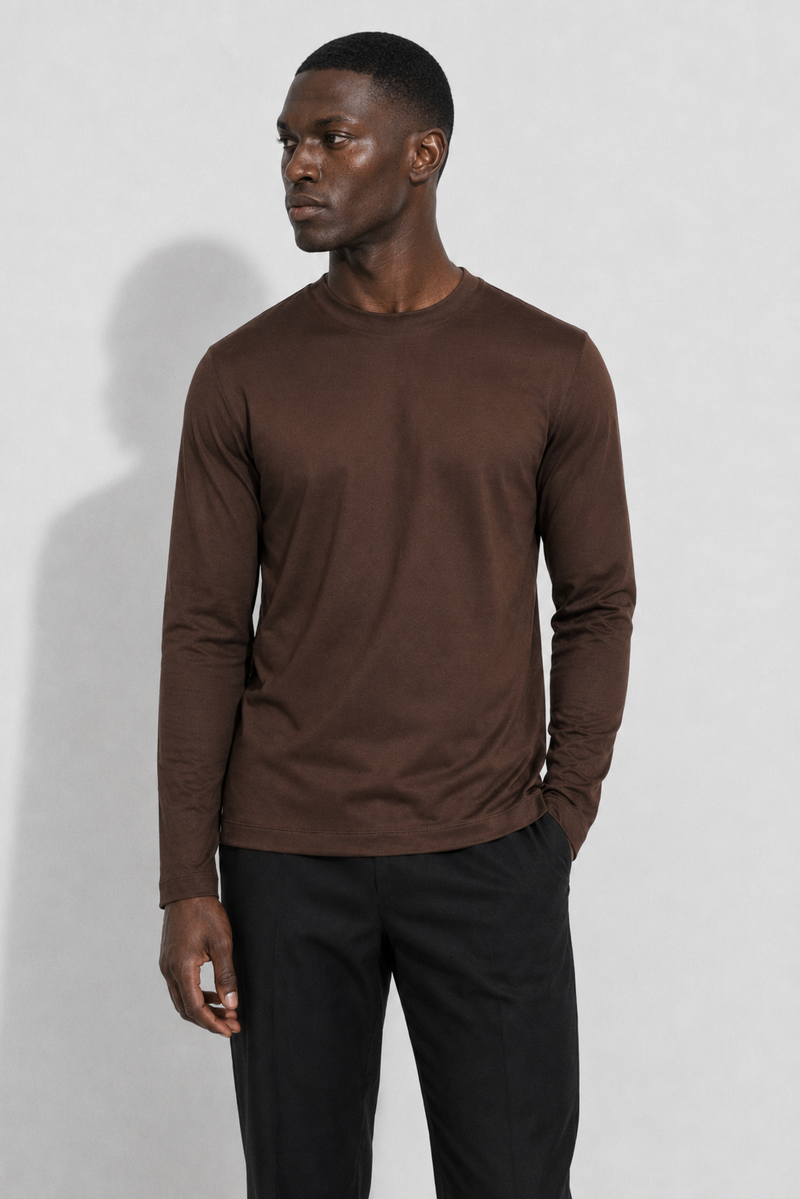 Mercerized long-sleeved T-shirt · Brown