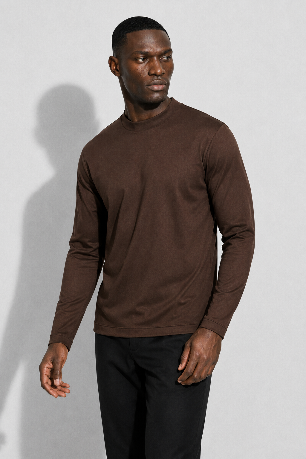 T-shirt mercerisé manches longues · Marron