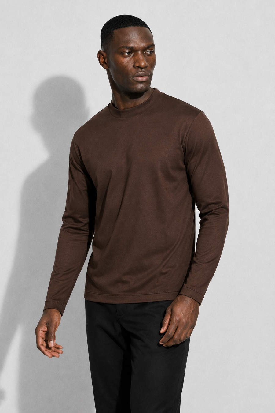 Mercerised long-sleeved T-shirt · Brown — View 3