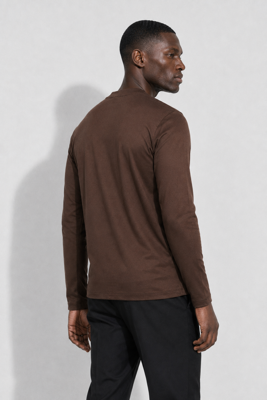 Mercerised long-sleeved T-shirt · Brown — View 4
