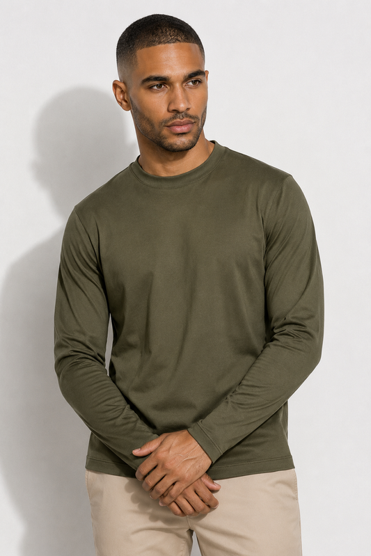 Long-sleeved mercerised T-shirt · Olive
