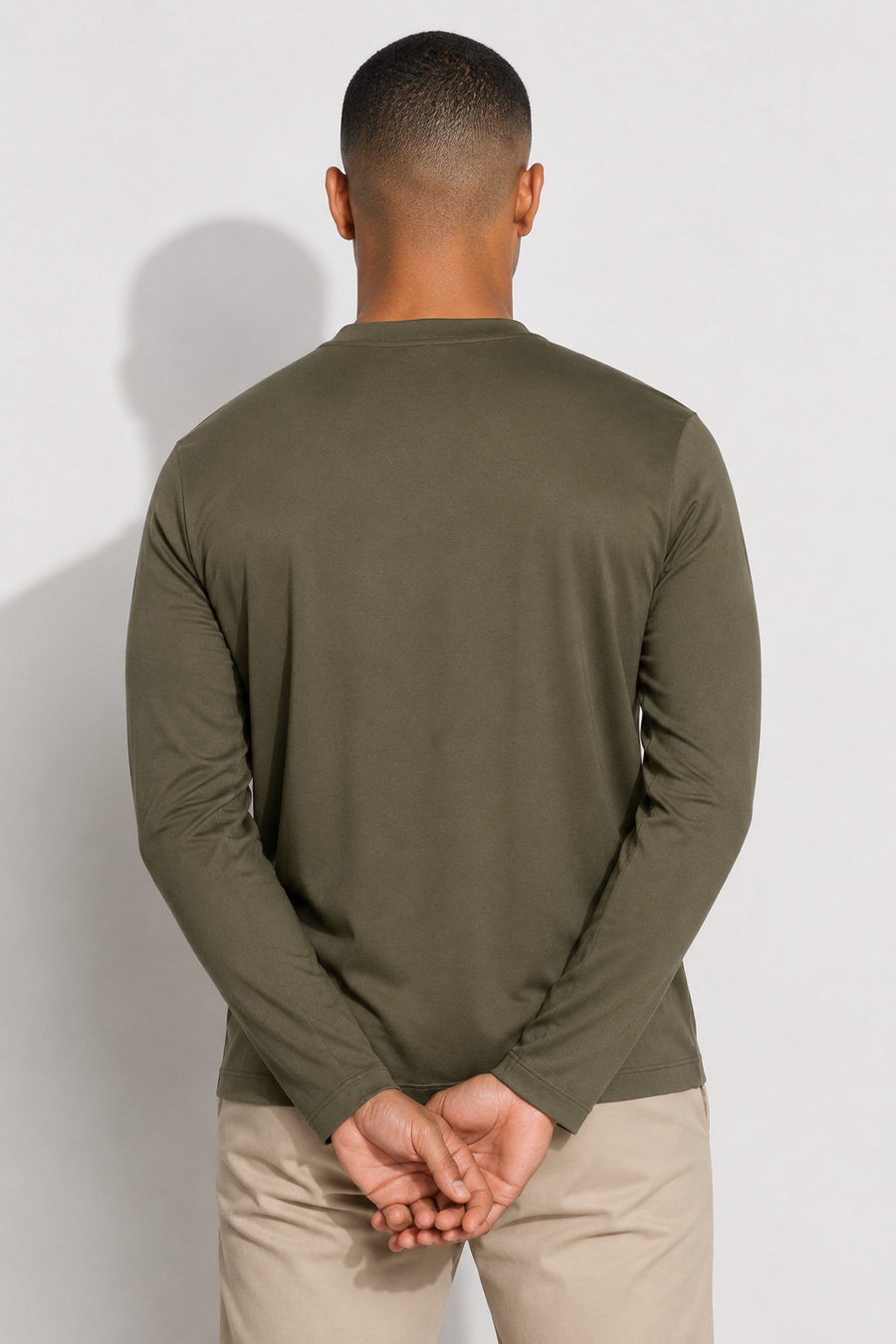 Long-sleeved mercerised T-shirt · Olive — View 5