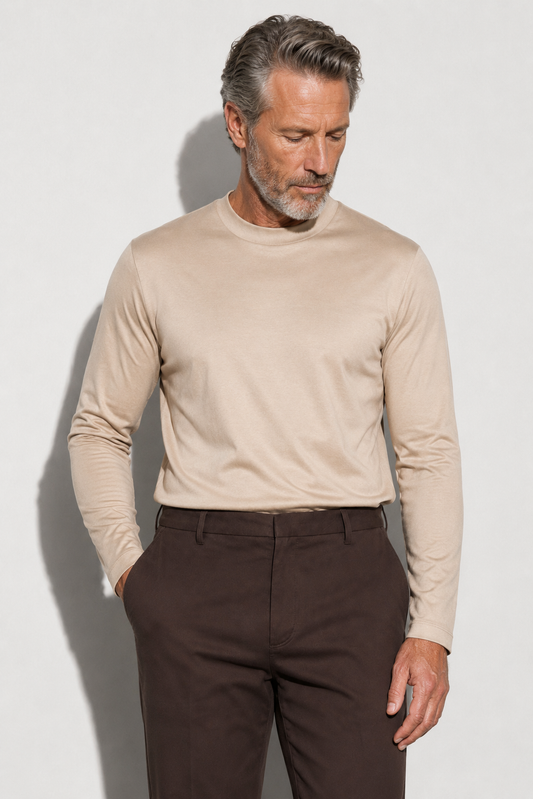 Mercerised long-sleeve T-shirt · Beige
