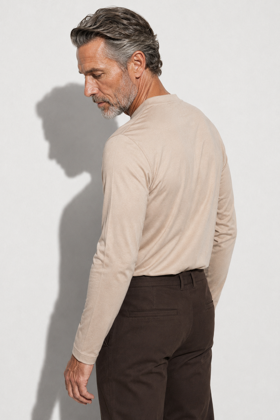 Mercerised long-sleeve T-shirt · Beige — View 4