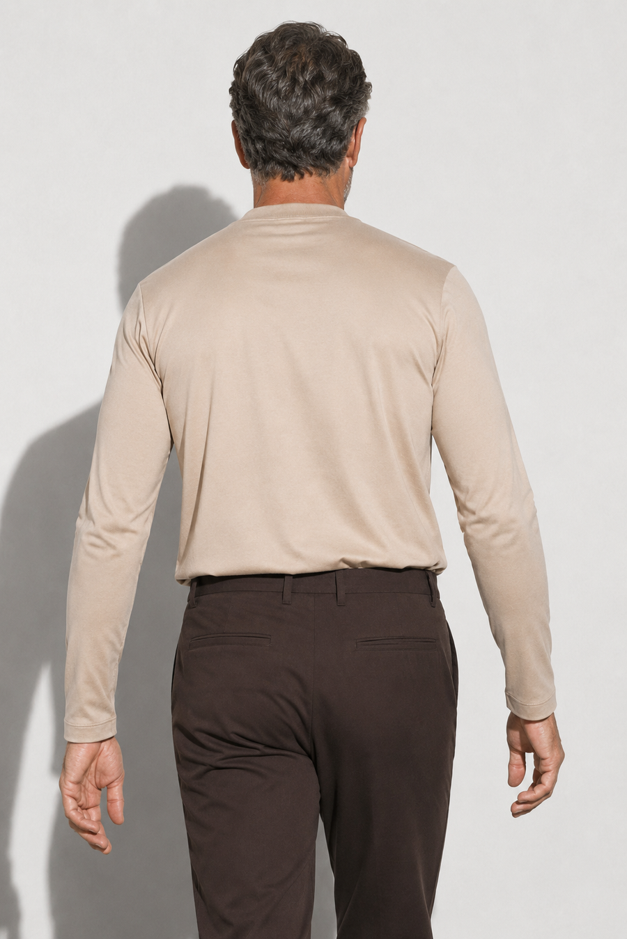 Mercerised long-sleeve T-shirt · Beige — View 5