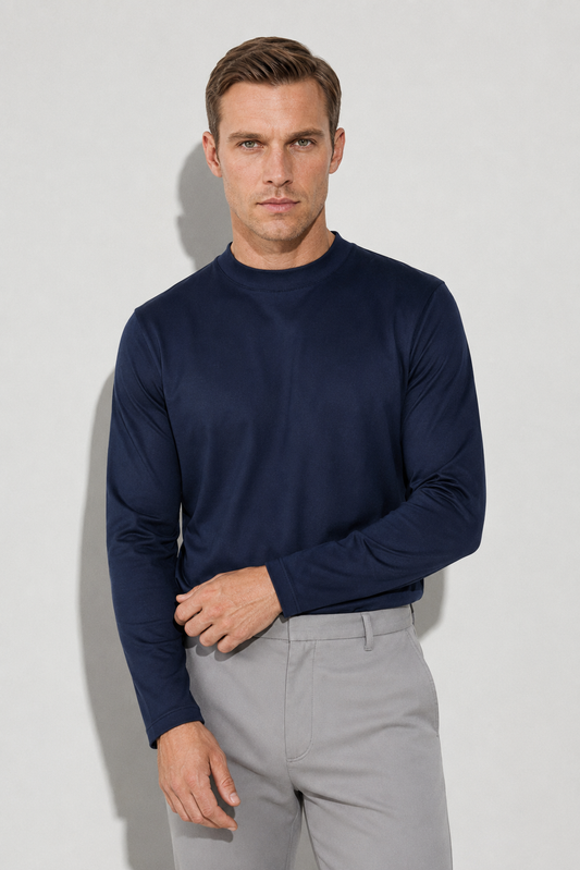 Long-sleeve mercerised T-shirt · Navy