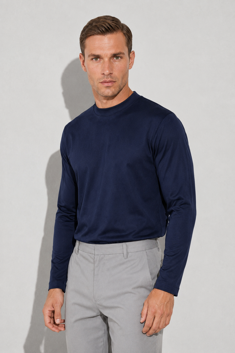 Long-sleeve mercerised T-shirt · Navy — View 3